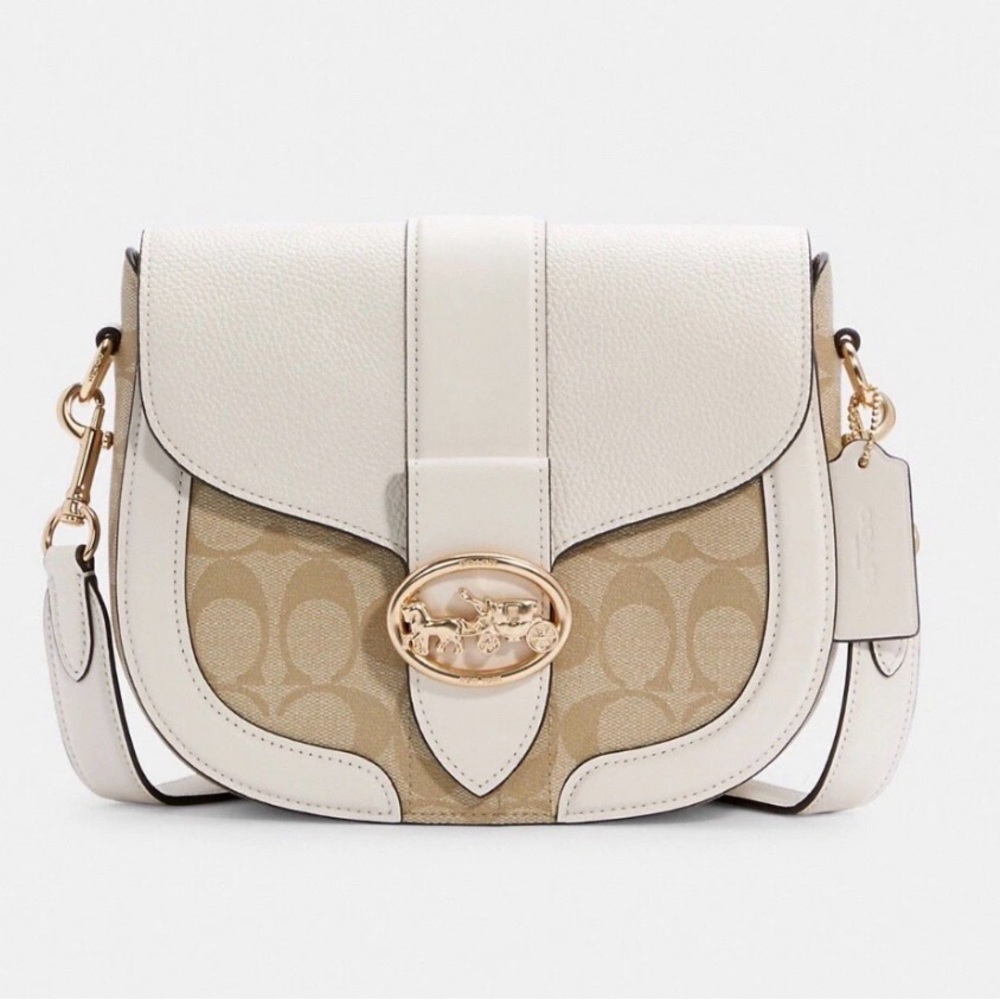 Coach Chalk and Khaki Signature Saddle Crossbody
